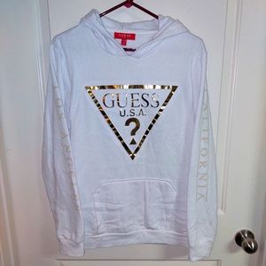 Men's White GUESSS Sweatshirt Hoodie - (M)